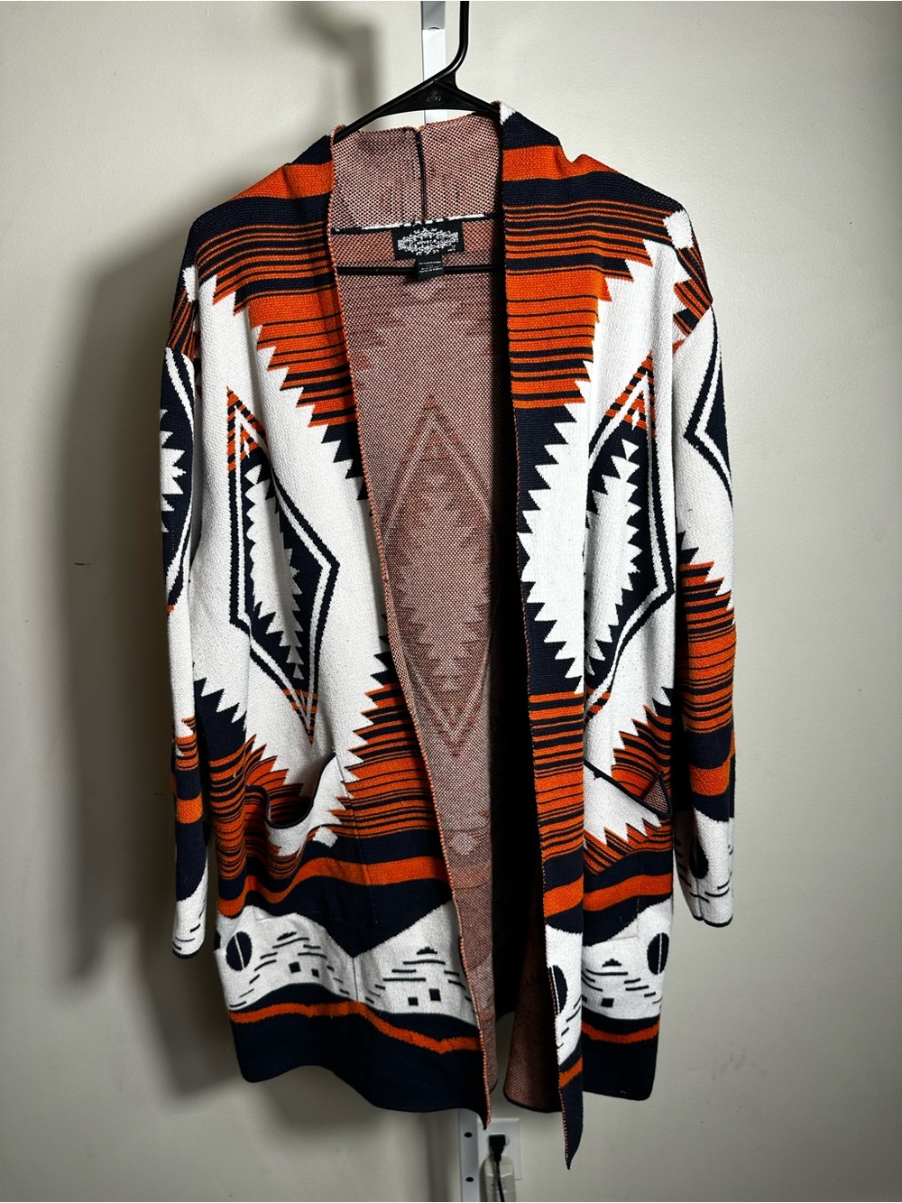 P181. Oliver. O Tribal Open-Front Cardigan Sweater - Orange, Navy & White -2xl